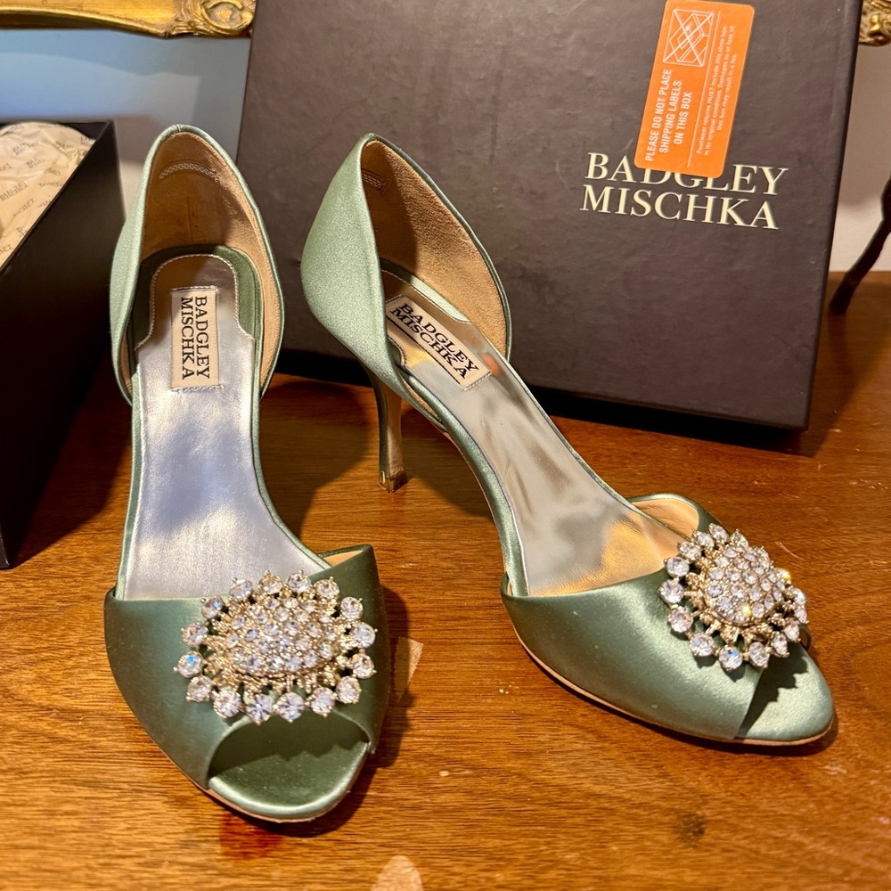 Badgley Mischka Lacie Satin Heels with Sparkling Embellishment